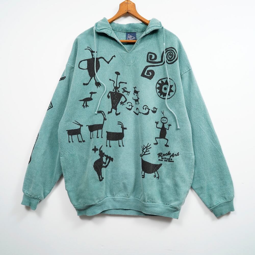 Vintage WEK The World Sweatshirt L 90s Bravo Dixon NM Fade Split Neck